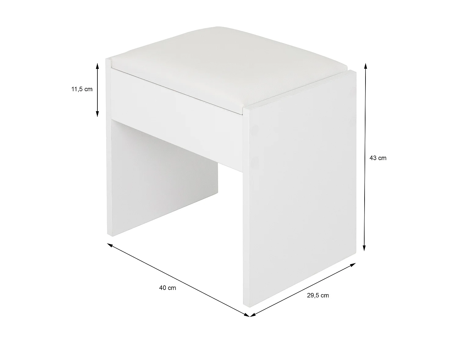 Tabouret de maquillage chaise table à cosmétique pouf en bois blanc avec coussin