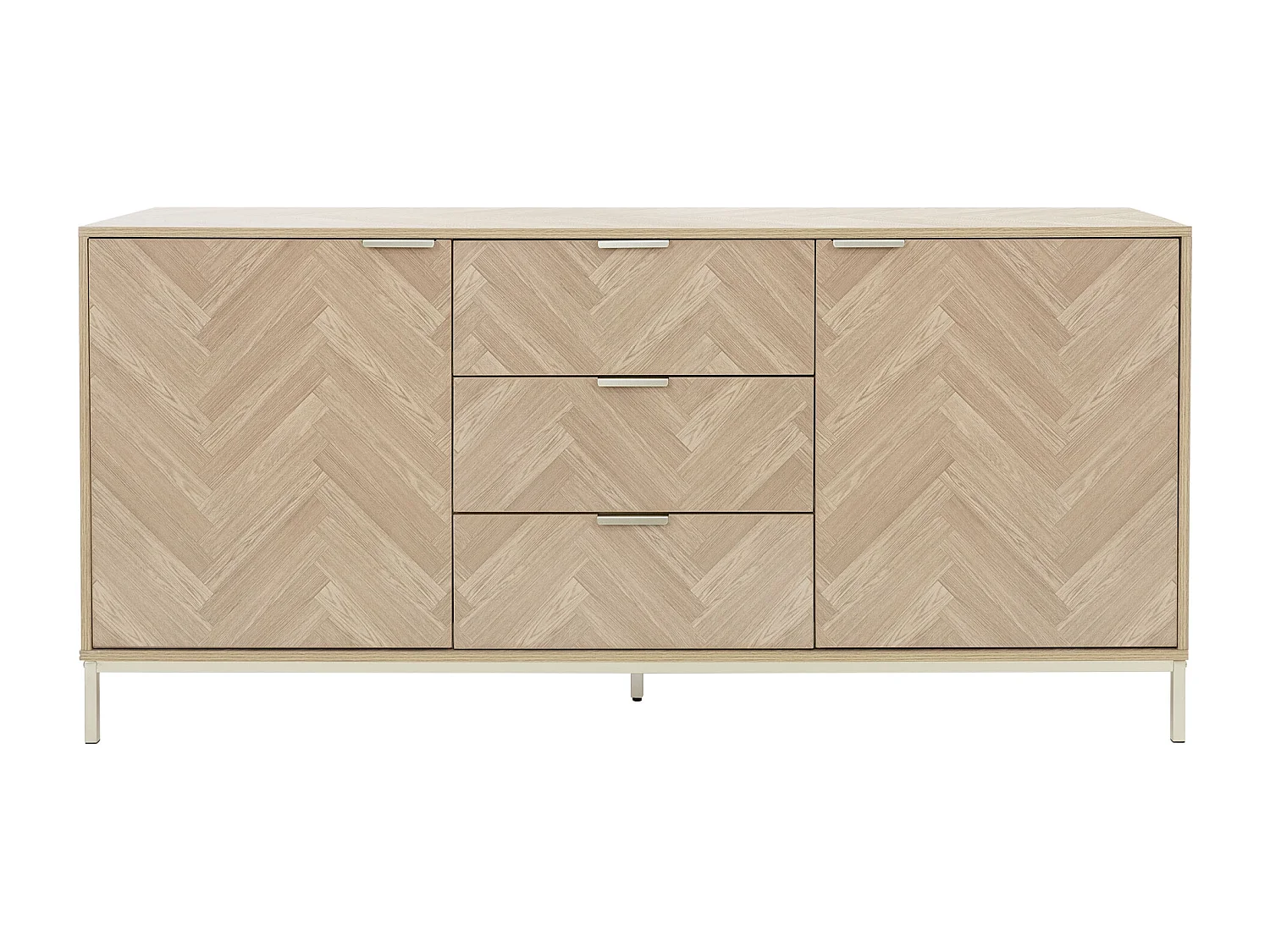 Buffet commode aspect chêne à chevrons meuble de rangement marron 160x75,5x40 cm