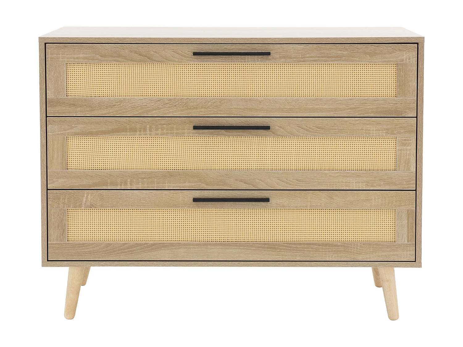 Cassettiera con 3 cassetti in legno di rattan credenza rovere 100x77x40 cm