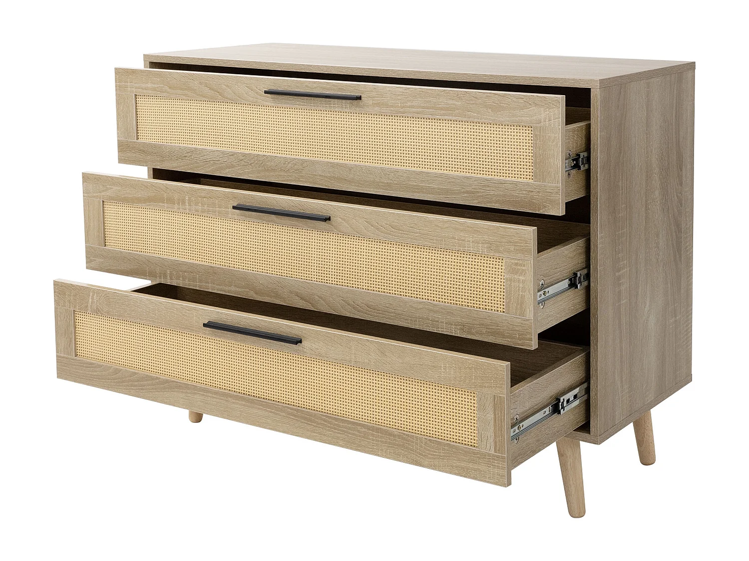 Cassettiera con 3 cassetti in legno di rattan credenza rovere 100x77x40 cm