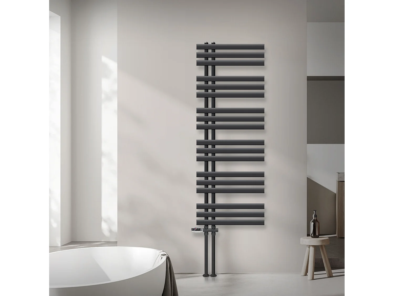 Radiateur salle de bain sèche-serviette anthracite raccordement au sol 50x140 cm