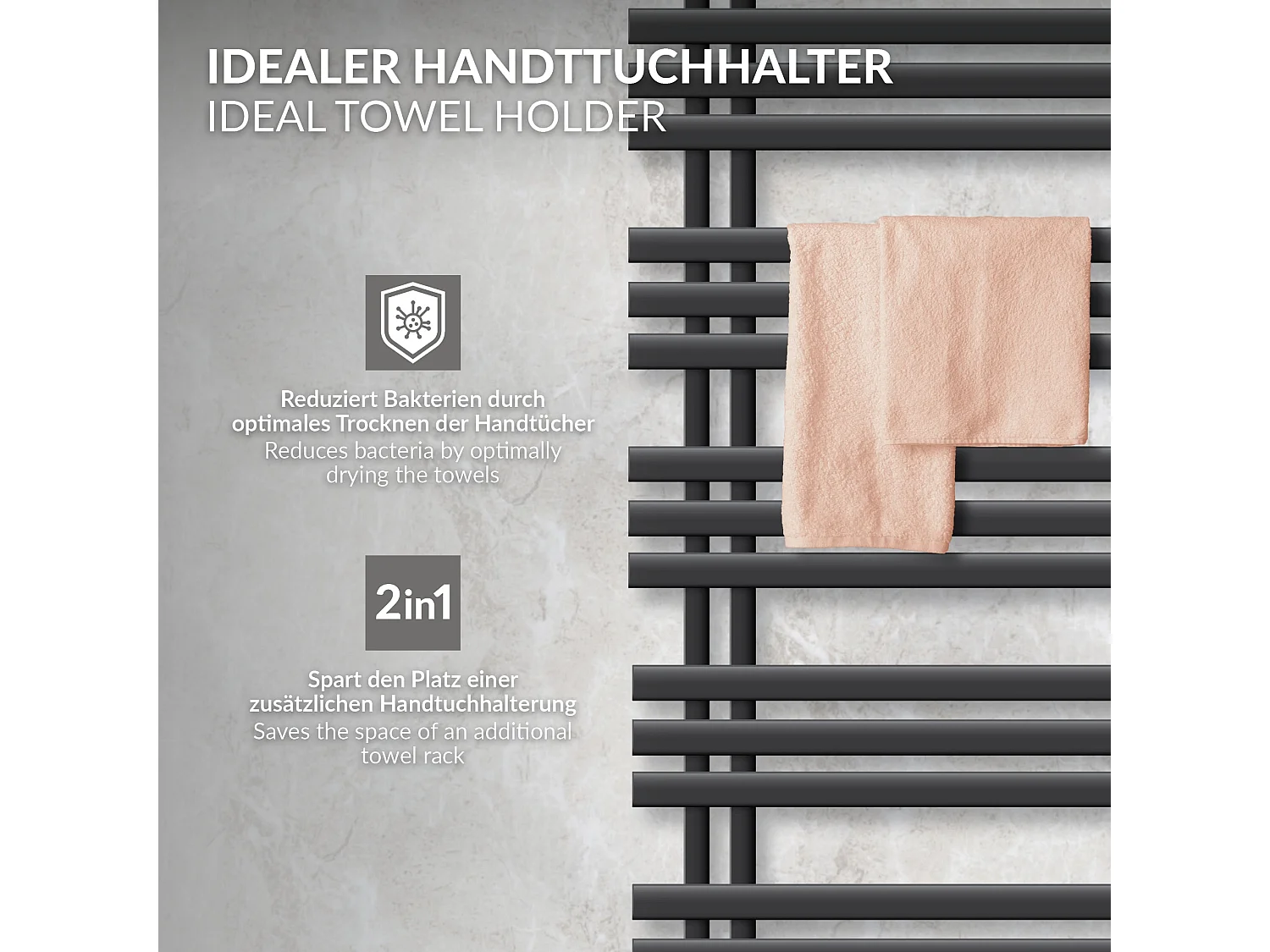 Radiador toallero eléctrico antracita 600 x 1200mm con elemento calefactor 1200W