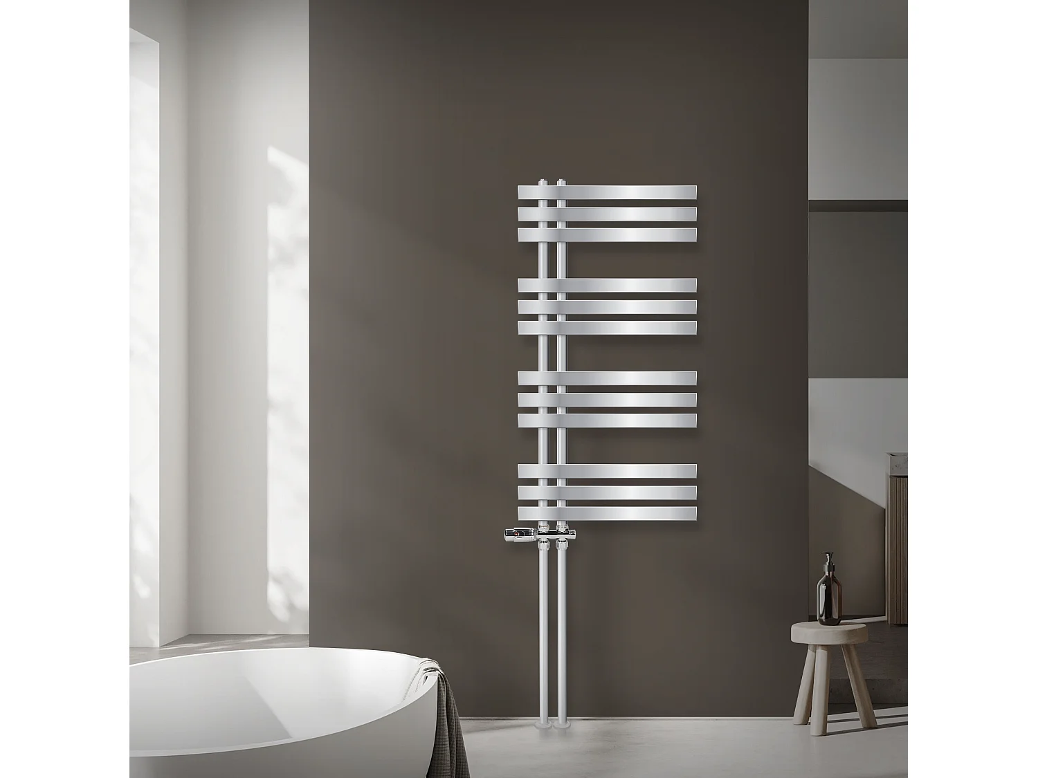 Radiateur salle de bain Iron EM 500x1000 mm avec garniture chrome raccord au sol