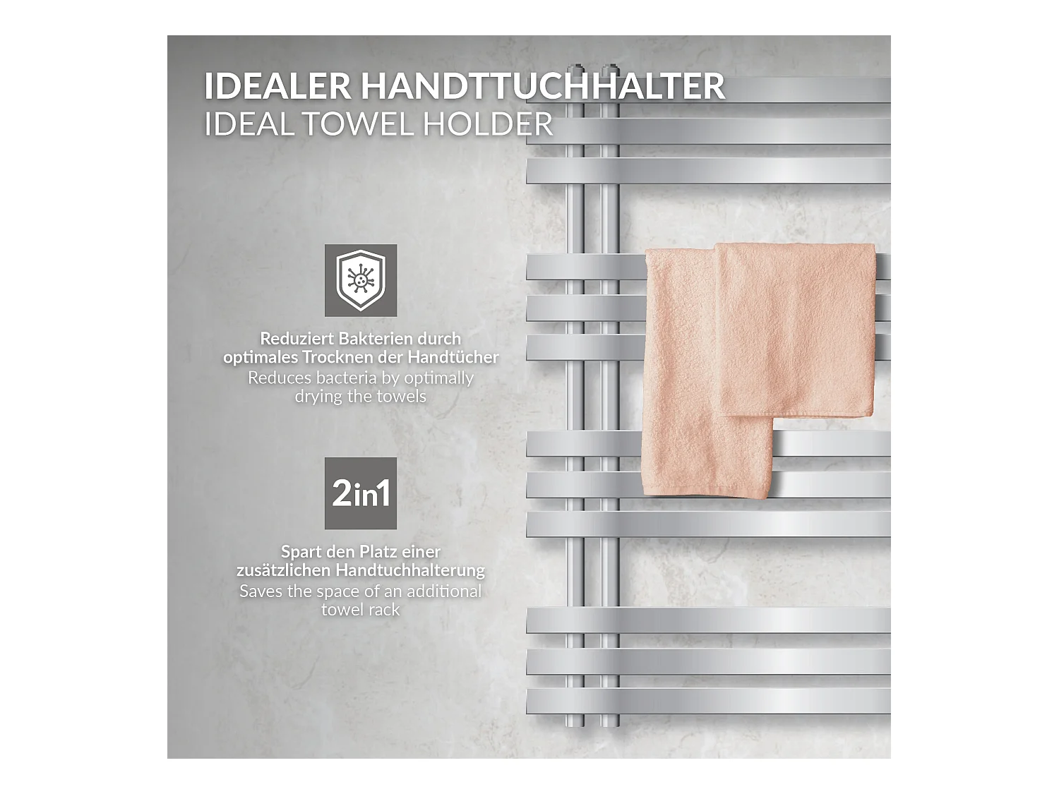 Radiador toallero de baño 50x100cm cromo conexión central+termostato desde suelo