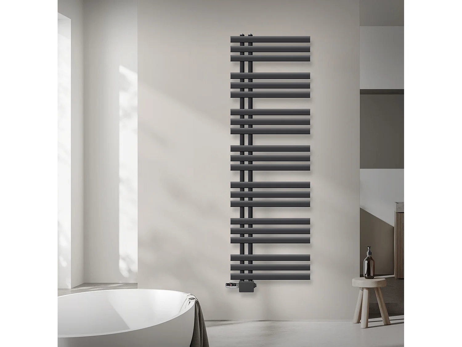 Radiateur sèche-serviette anthracite garniture raccordement universel 50x160 cm