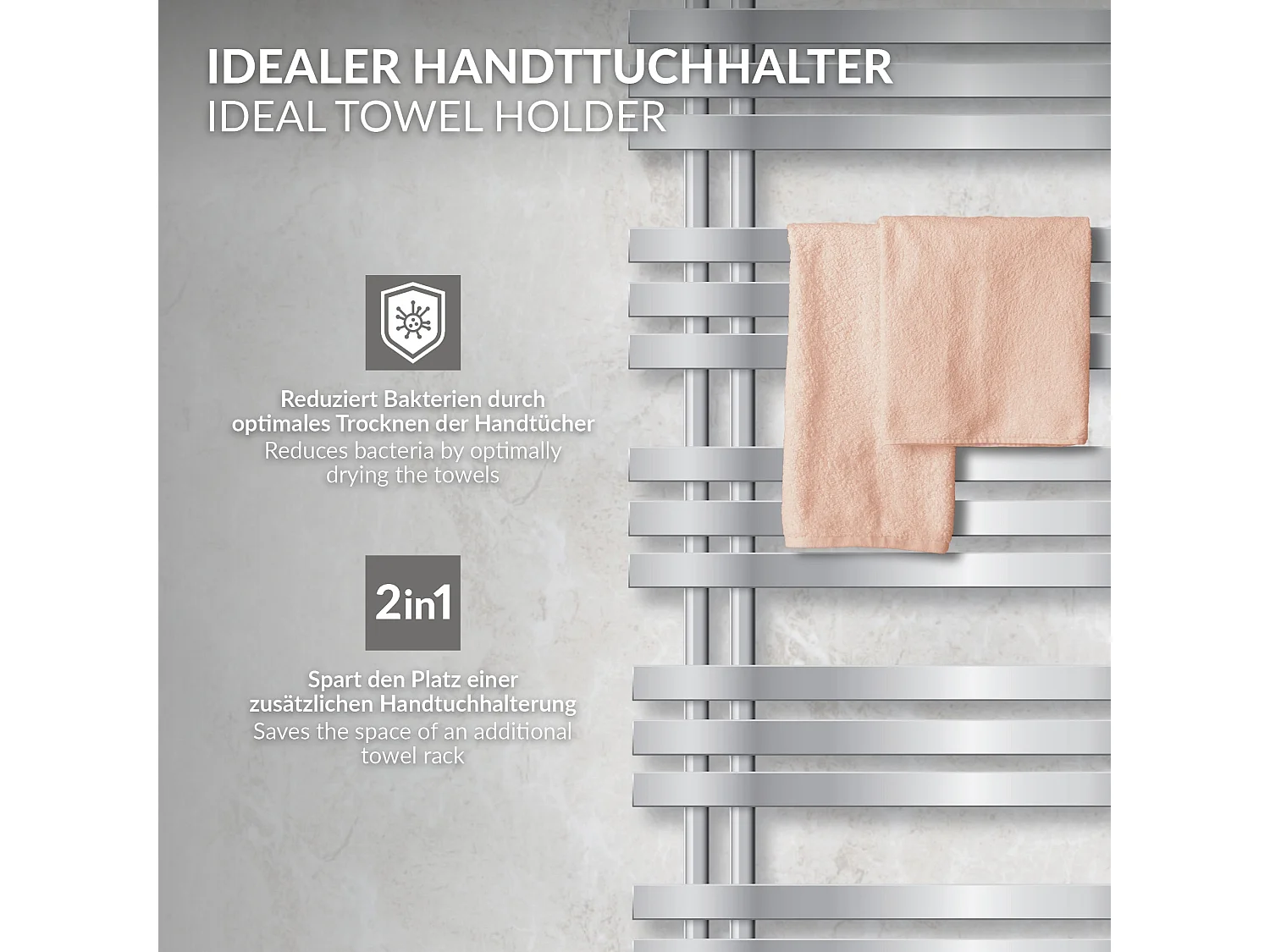 Radiateur de salle de bain acier chrome 60x120 cm avec élément chauffant 900W