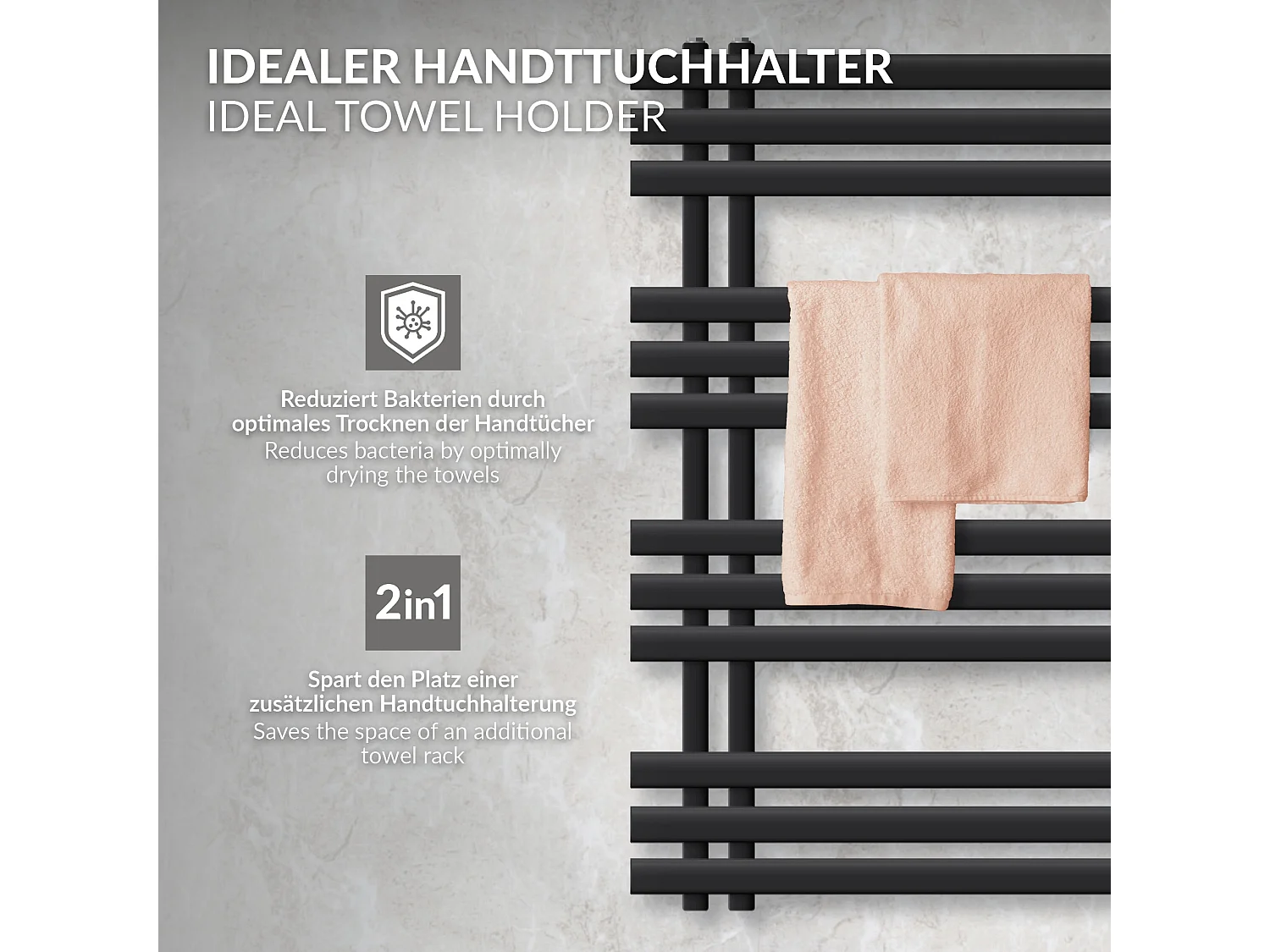 Iron EM Radiateur sèche-serviettes salle de bain en acier noir mat 600x1000 mm