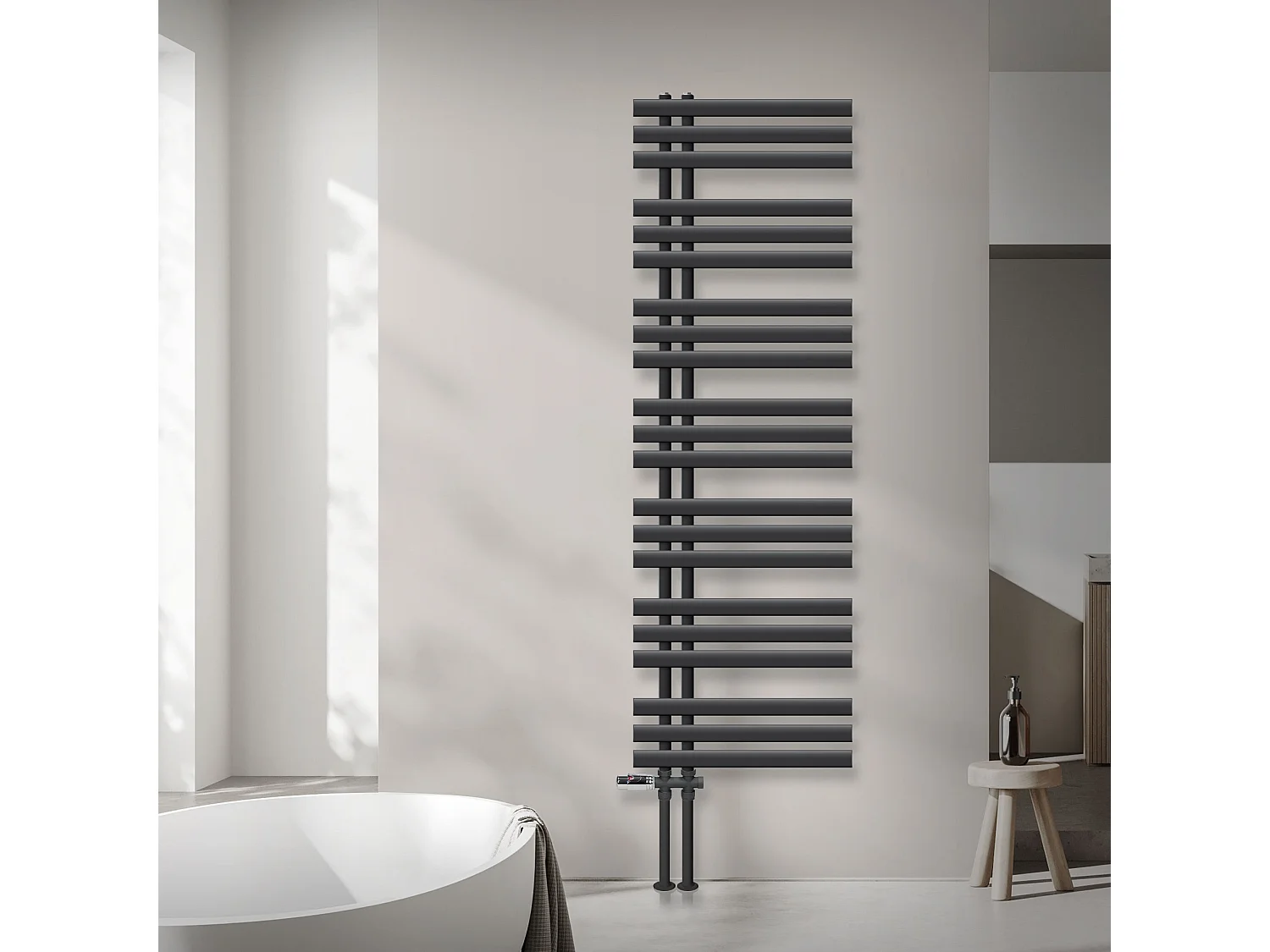 Radiateur salle de bain sèche-serviette anthracite raccordement au sol 50x160 cm