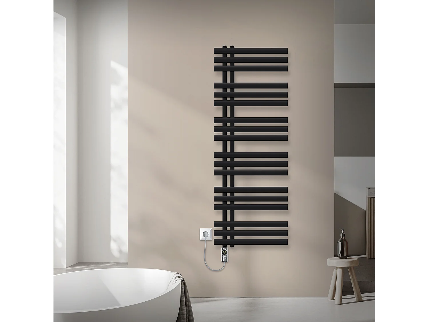 Radiateur de salle de bain acier noir mat 50x140cm avec élément chauffant 900W