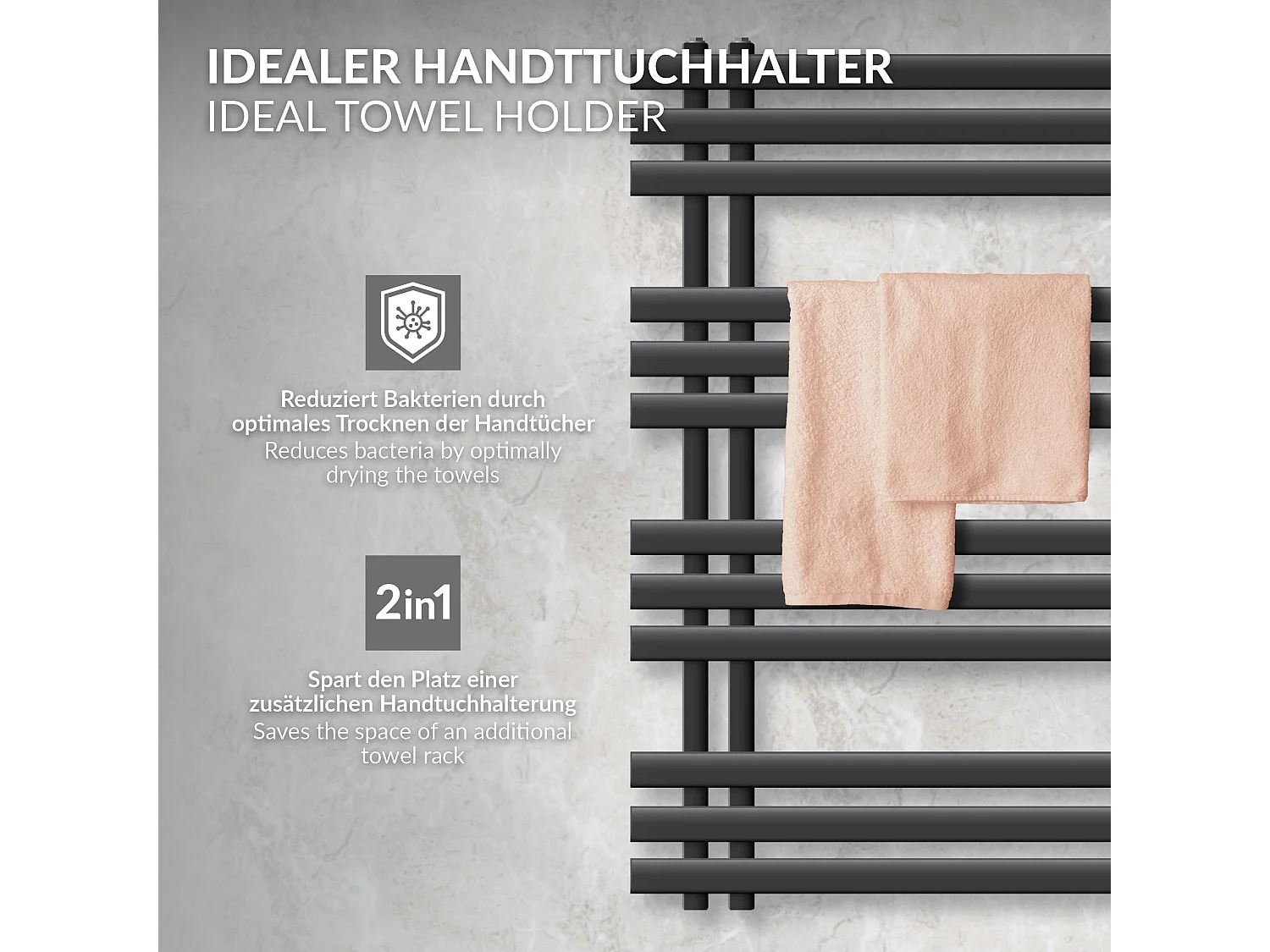 Radiateur de salle de bain Iron EM 500x1000mm anthracite raccord mural+garniture