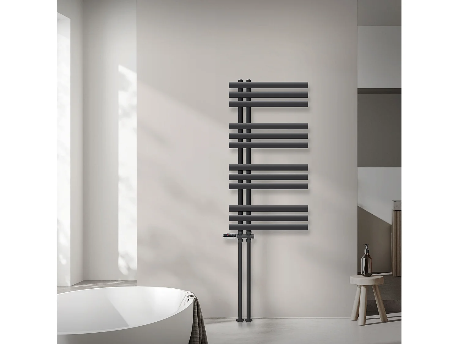 Radiateur salle de bain Iron EM 500x1000mm raccord central au sol avec garniture