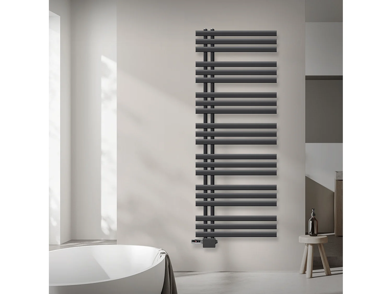Radiateur sèche-serviettes anthracite raccordement universel 600 x 1600 mm