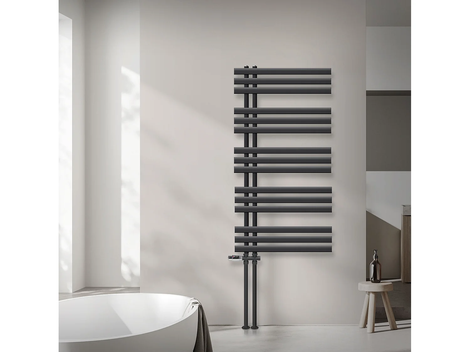 Radiateur salle de bain sèche-serviette anthracite raccordement au sol 60x120 cm