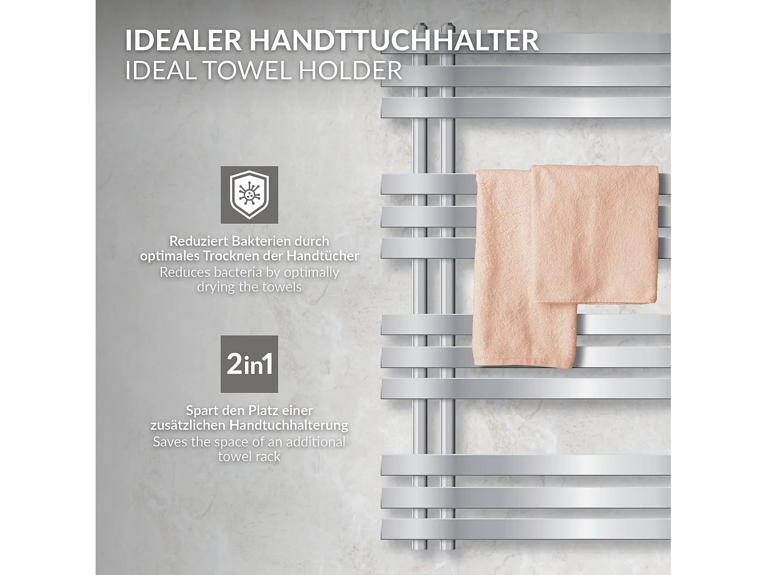 Iron EM radiateur sèche-serviettes chrome 50x100cm élément chauffant 300W