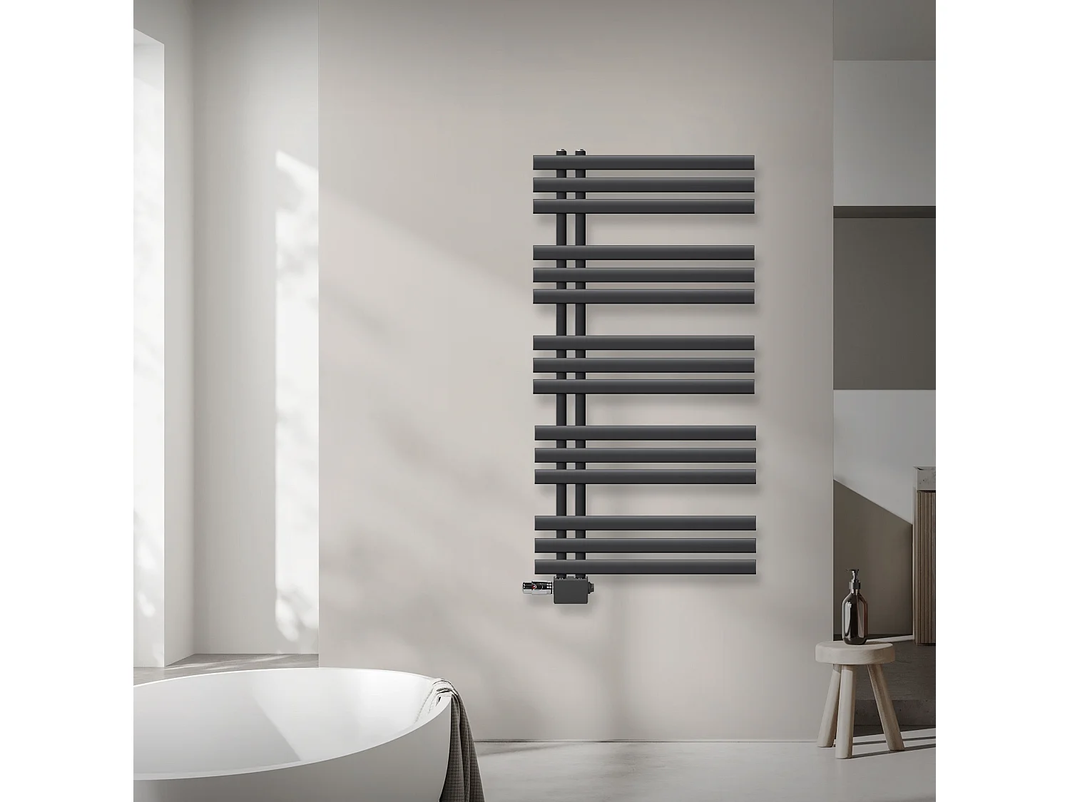 Radiateur sèche-serviettes anthracite raccordement universel 600 x 1200 mm