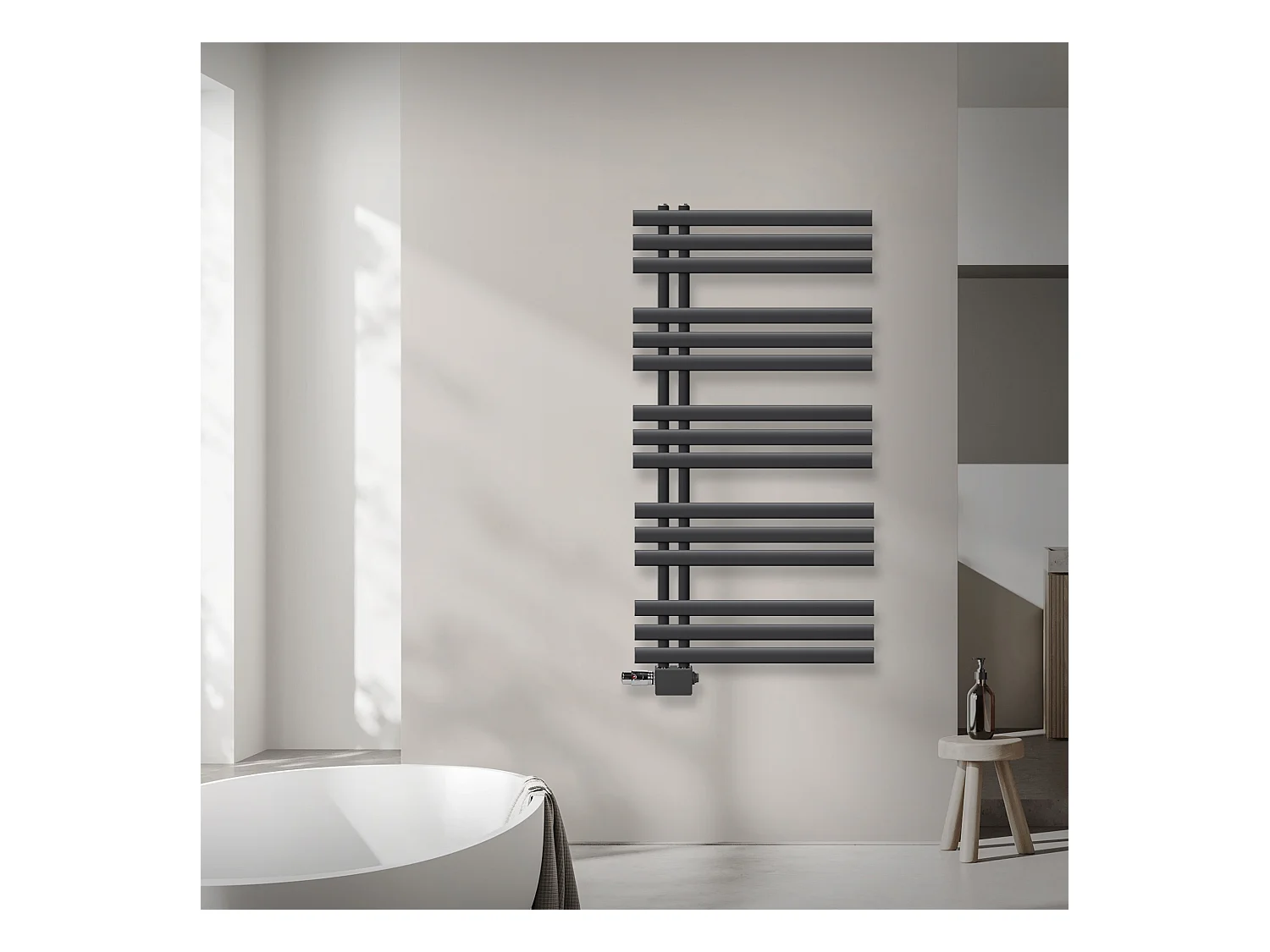 Radiateur sèche-serviettes anthracite raccordement universel 600 x 1200 mm