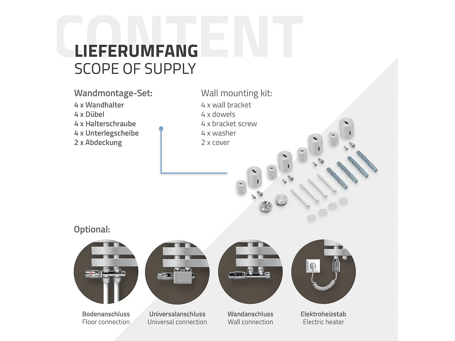 Radiateur sèche-serviettes chrome avec raccordement universel 60 x 120 cm