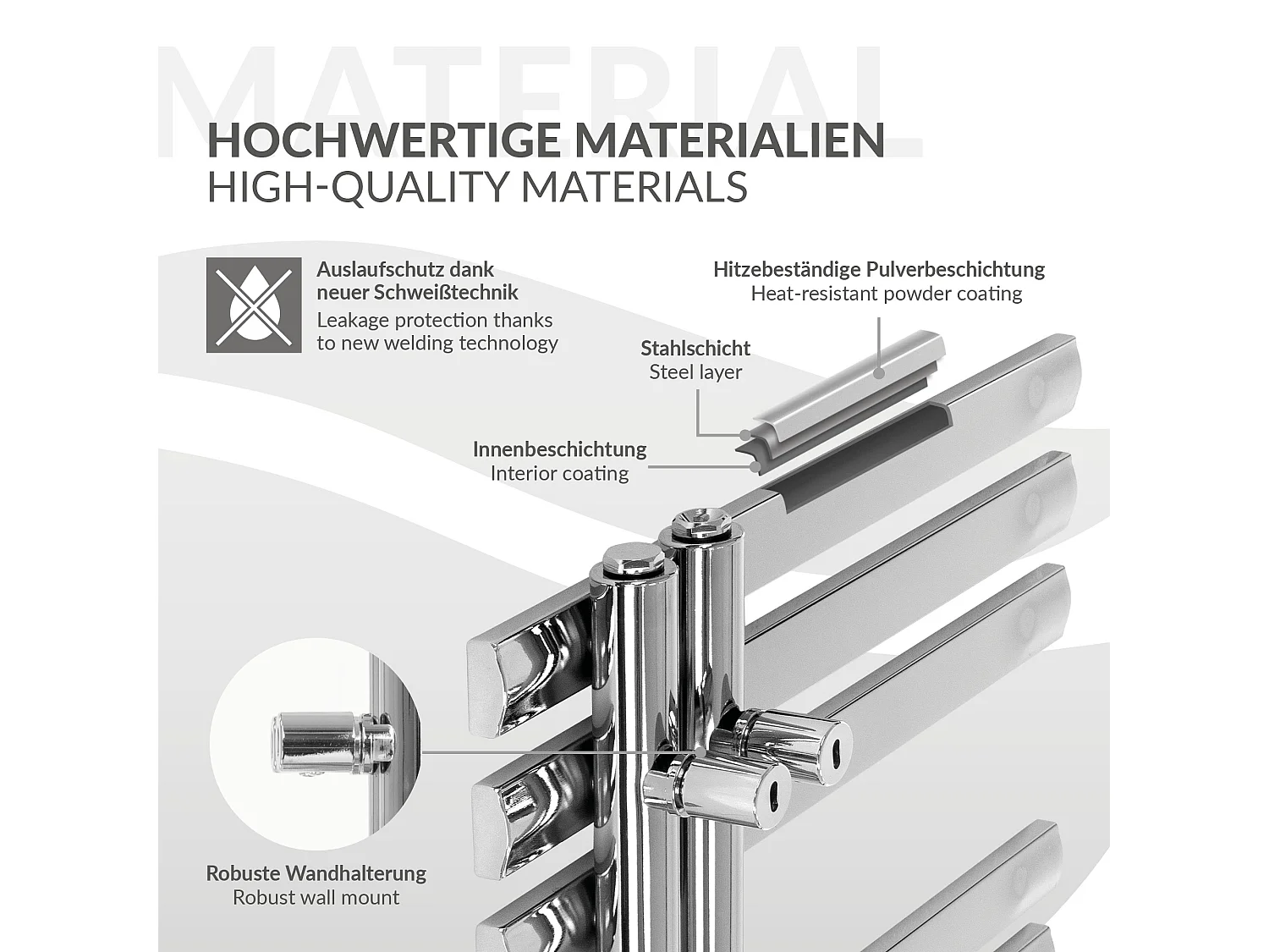 Radiateur sèche-serviettes chrome avec raccordement universel 60 x 120 cm