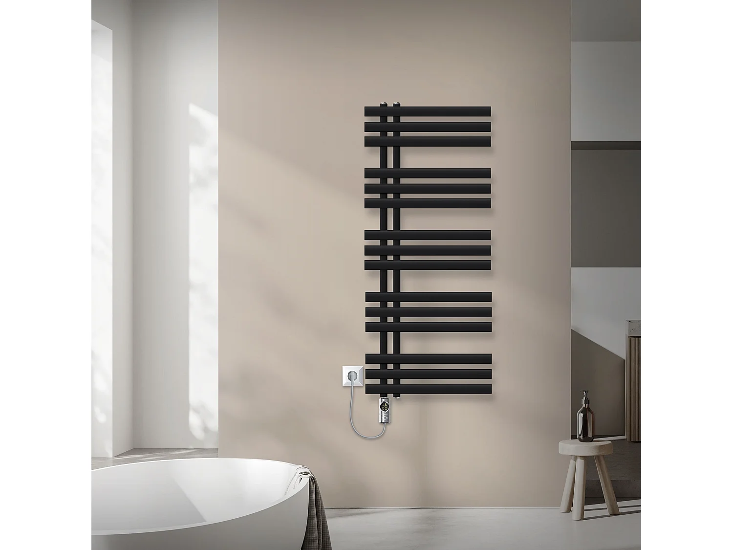 Radiateur de salle de bain acier noir mat 50x120cm avec élément chauffant 1200W