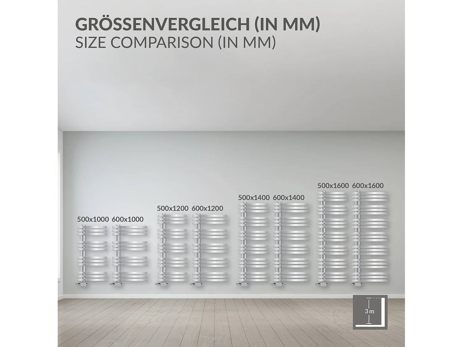 Radiateur de salle de bain Iron EM chrome 50x100 cm garniture de raccord central