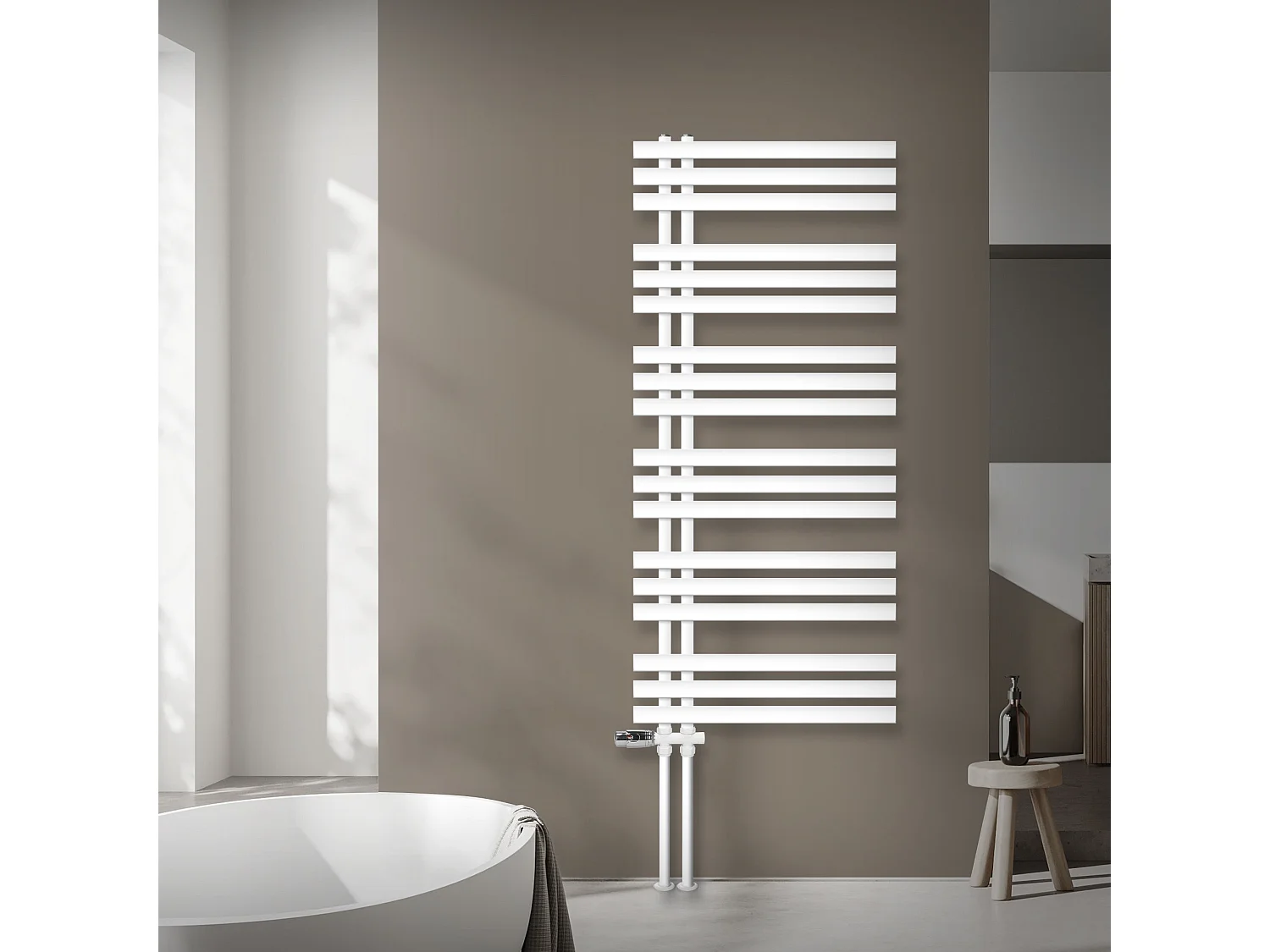 Radiateur de salle de bain sèche-serviette blanc raccordement au sol 60x140 cm