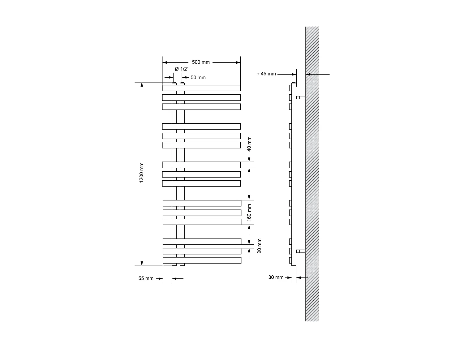 Radiatore Iron EM per asciugamani cromato 500x1200 mm elemento riscaldante 900W