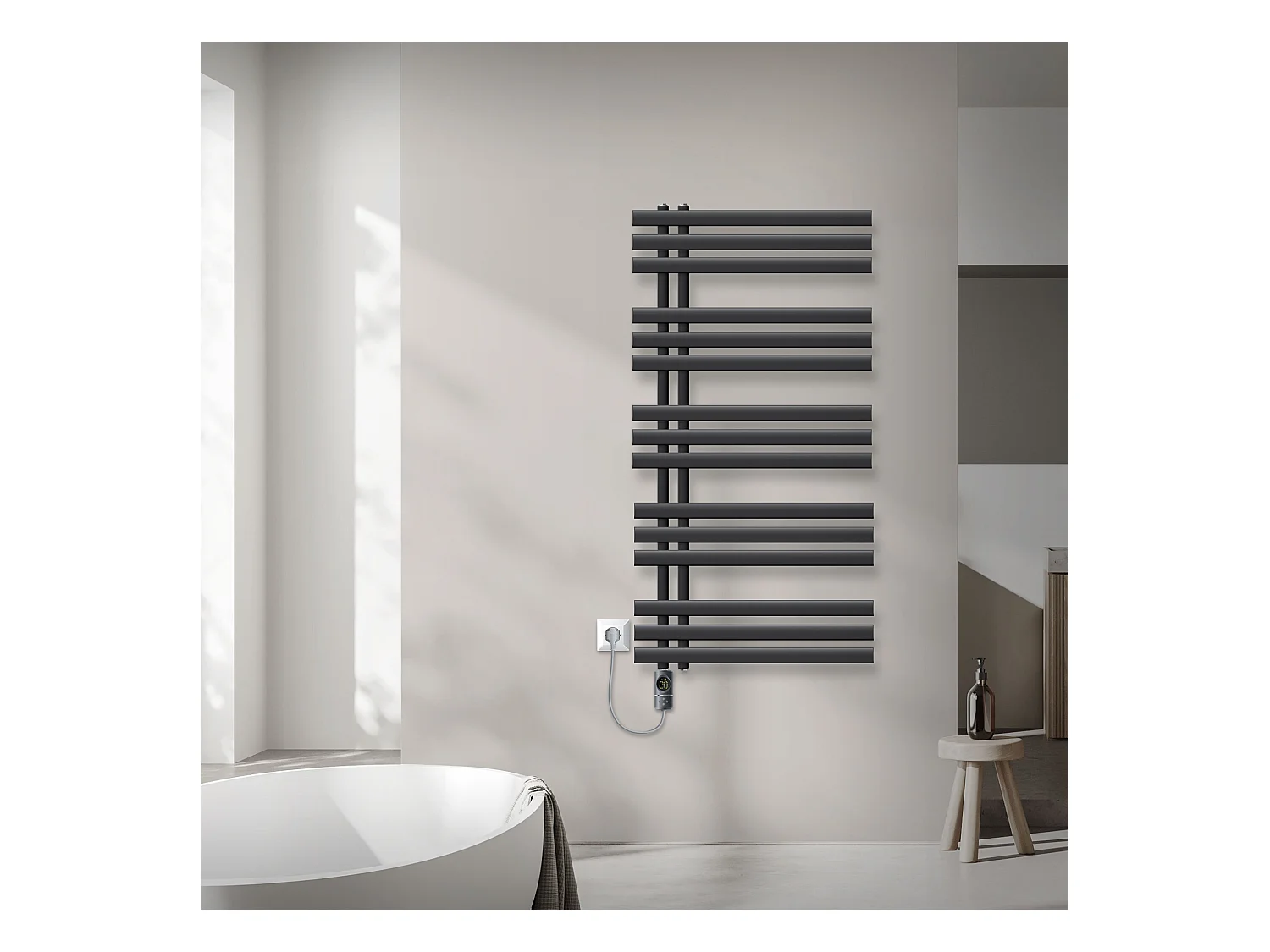 Radiateur salle de bain acier anthracite 60x120 cm avec élément chauffant 900W
