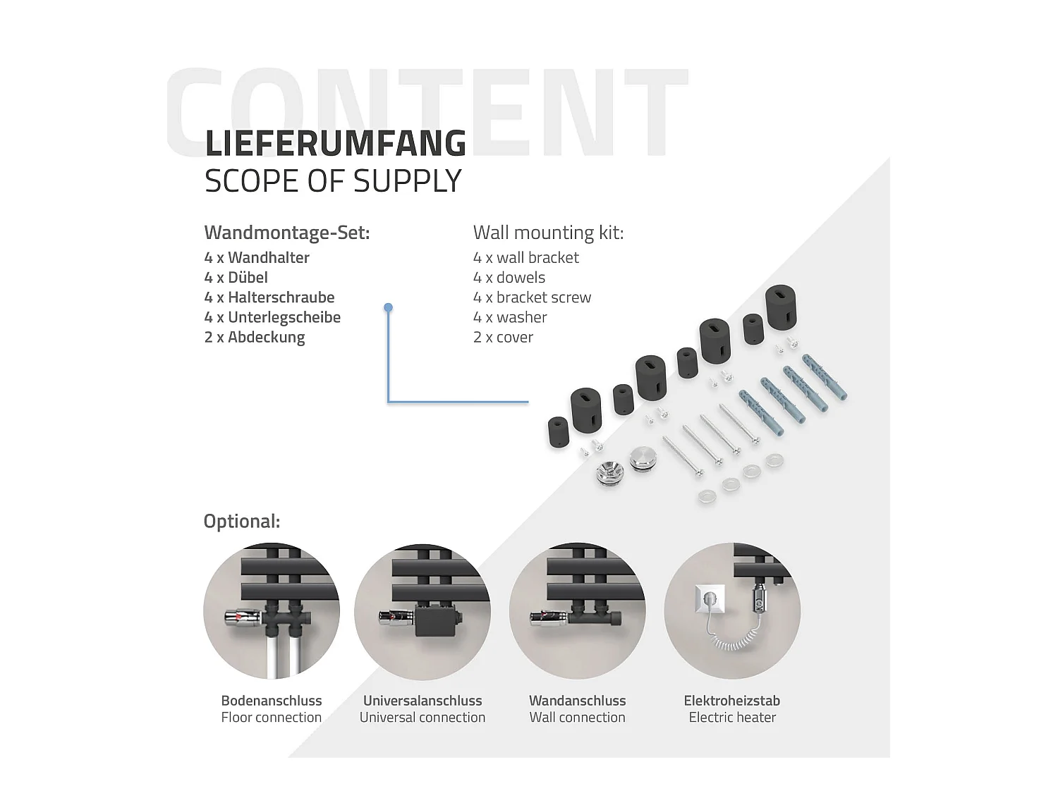Radiateur sèche-serviettes anthracite raccordement universel 500 x 1200 mm