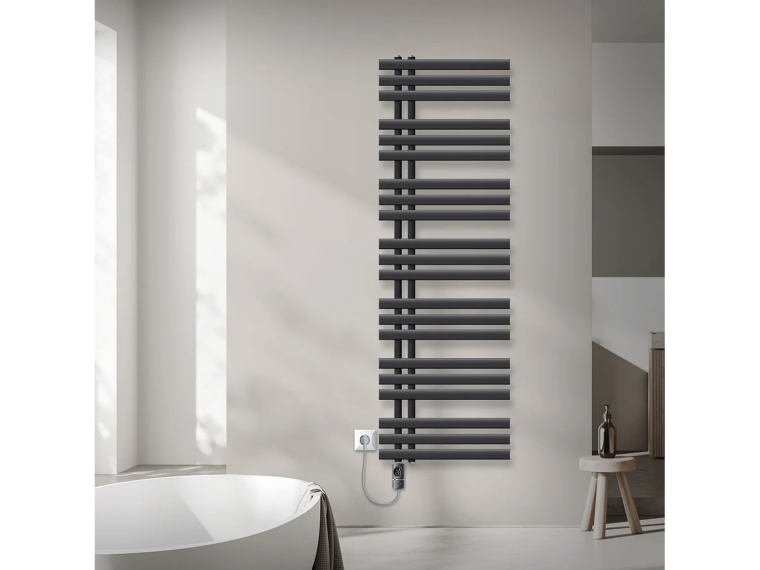 Radiador toallero eléctrico antracita 500 x 1600 mm con elemento calefactor 900W