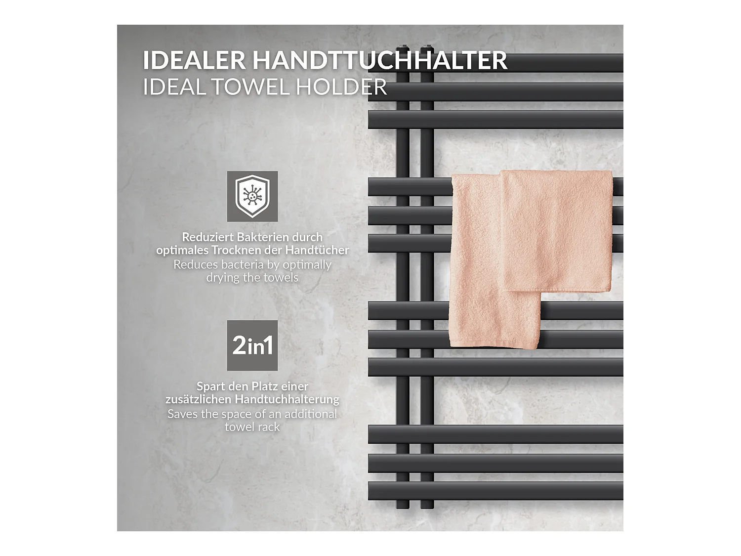 Iron EM radiateur sèche-serviettes anthracite 60x100 cm élément chauffant 300W