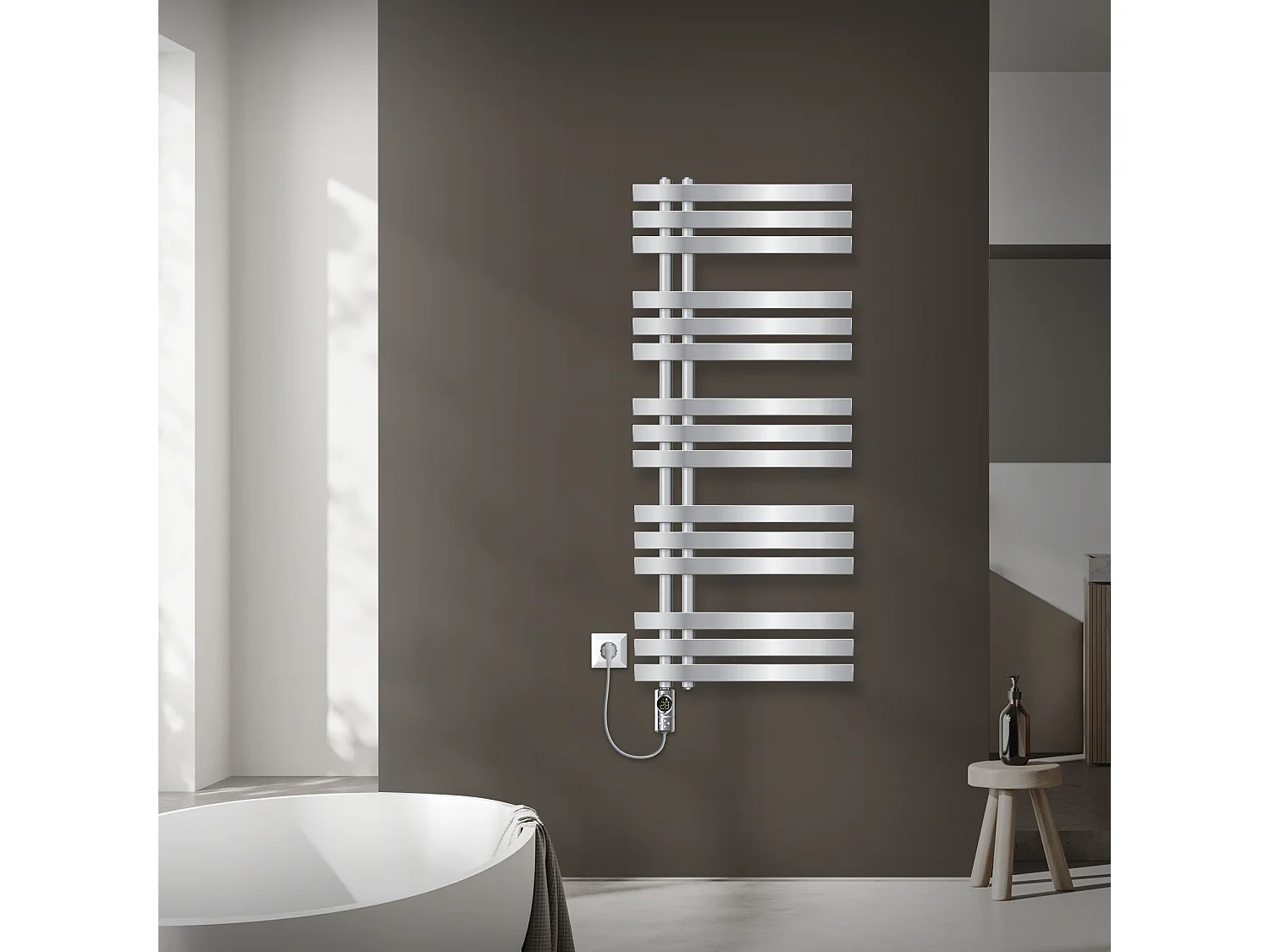 Radiateur sèche-serviettes en acier chrome 50x120cm avec élément chauffant 1200W