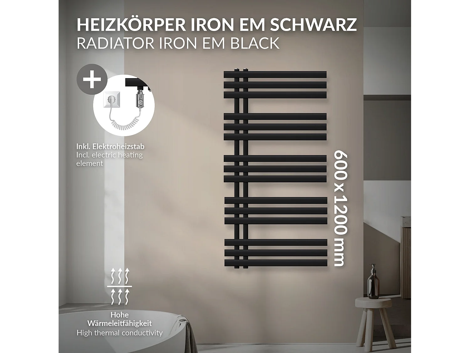 Radiatore elettrico termosifone nero elemento 900 W display digitale 60x120 cm