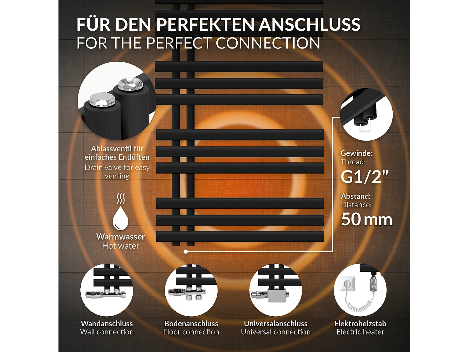 Radiatore elettrico termosifone nero elemento 900 W display digitale 60x120 cm