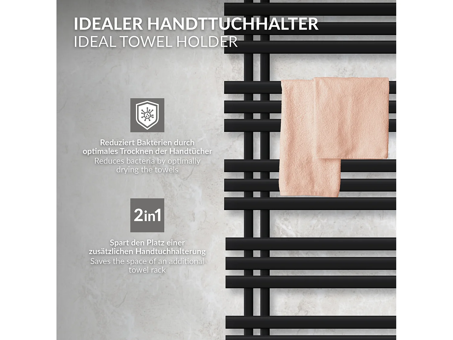 Radiateur design Iron EM noir mat en acier 60x140 cm avec tige chauffante 900W