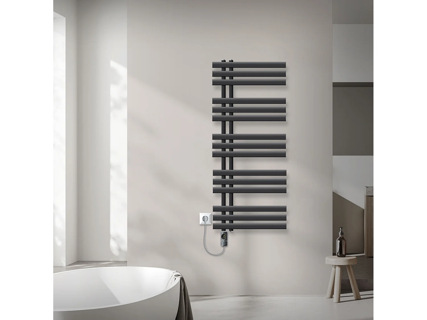 Radiateur sèche-serviettes en acier anthracite 50x120cm élément chauffant 1200W