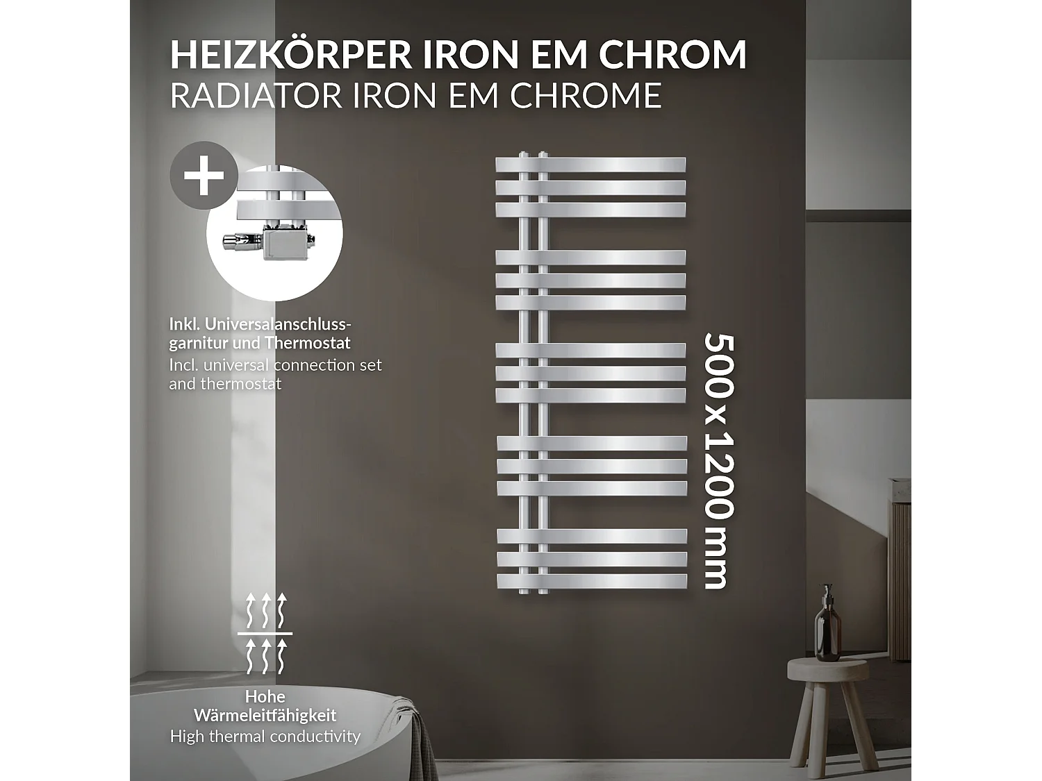 Radiateur sèche-serviettes chrome avec raccordement universel 50x120 cm