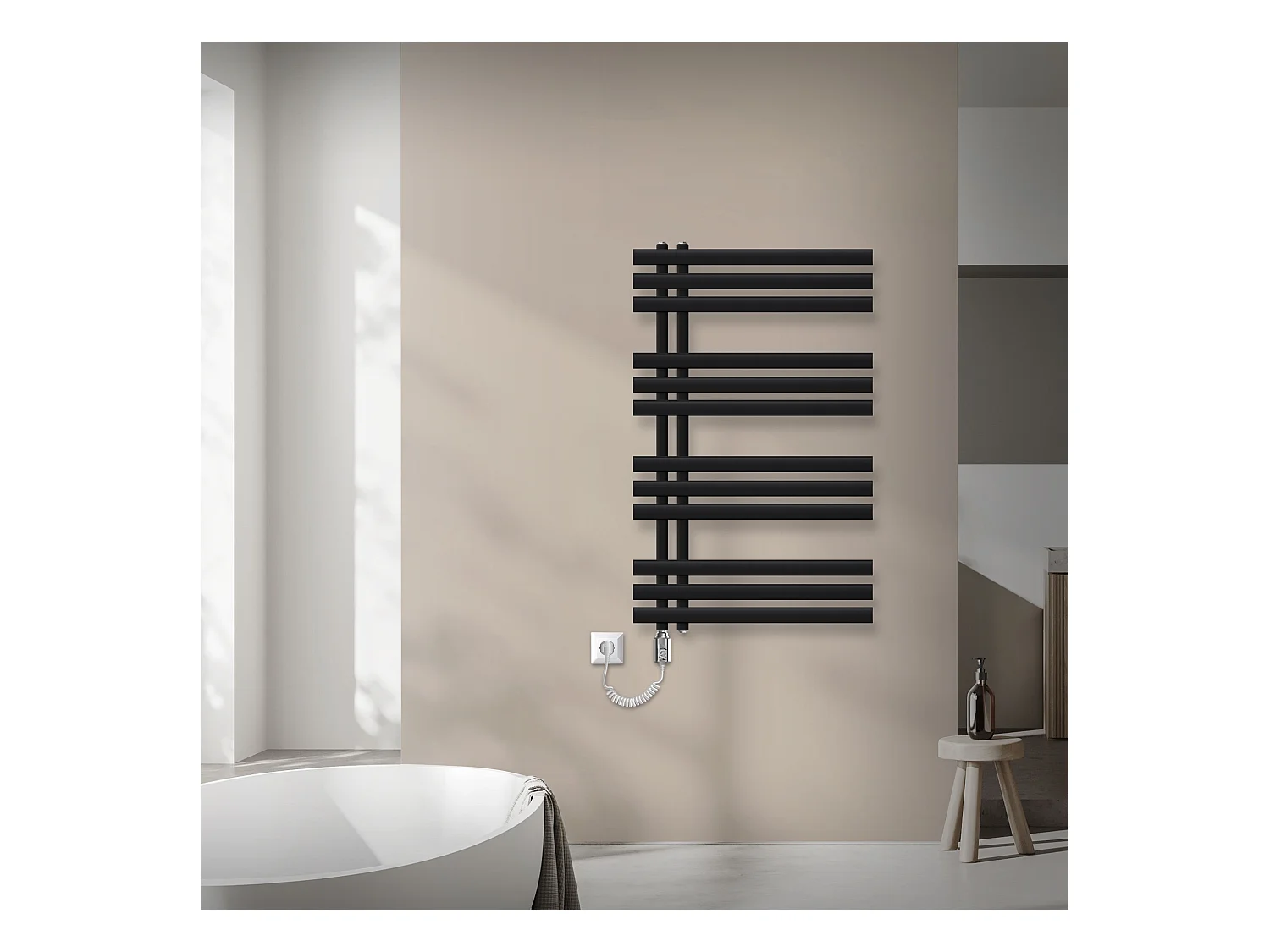 Radiateur sèche-serviettes de salle de bain noir 60x100 cm avec résistance 600W