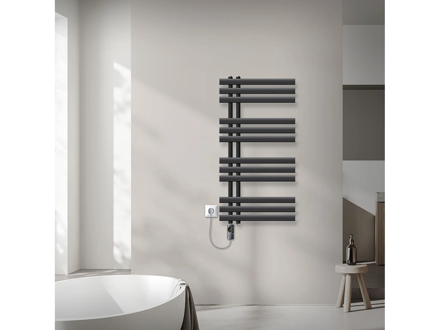 Radiador toallero eléctrico antracita 500 x 1000 mm con elemento calefactor 300W