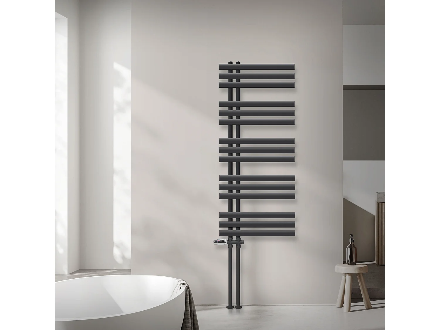 Radiateur salle de bain sèche-serviette anthracite raccordement au sol 50x120 cm