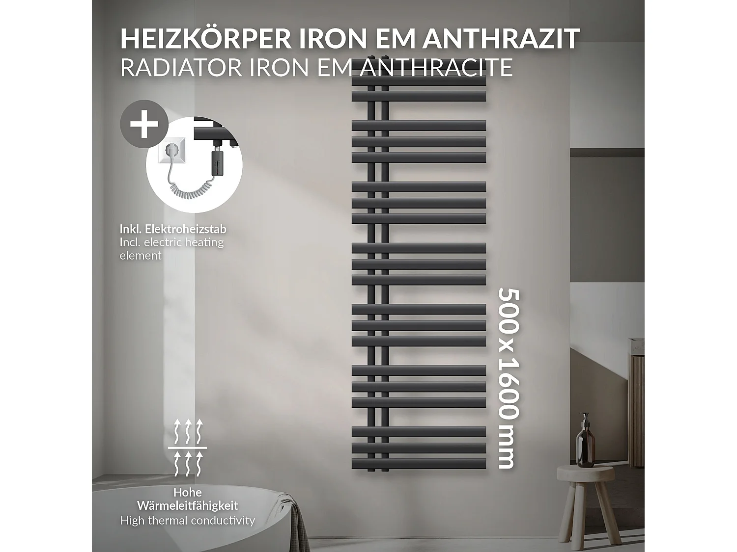 Iron EM Radiator Radiateur sèche-serviettes Radiateur de salle de bain anthracit