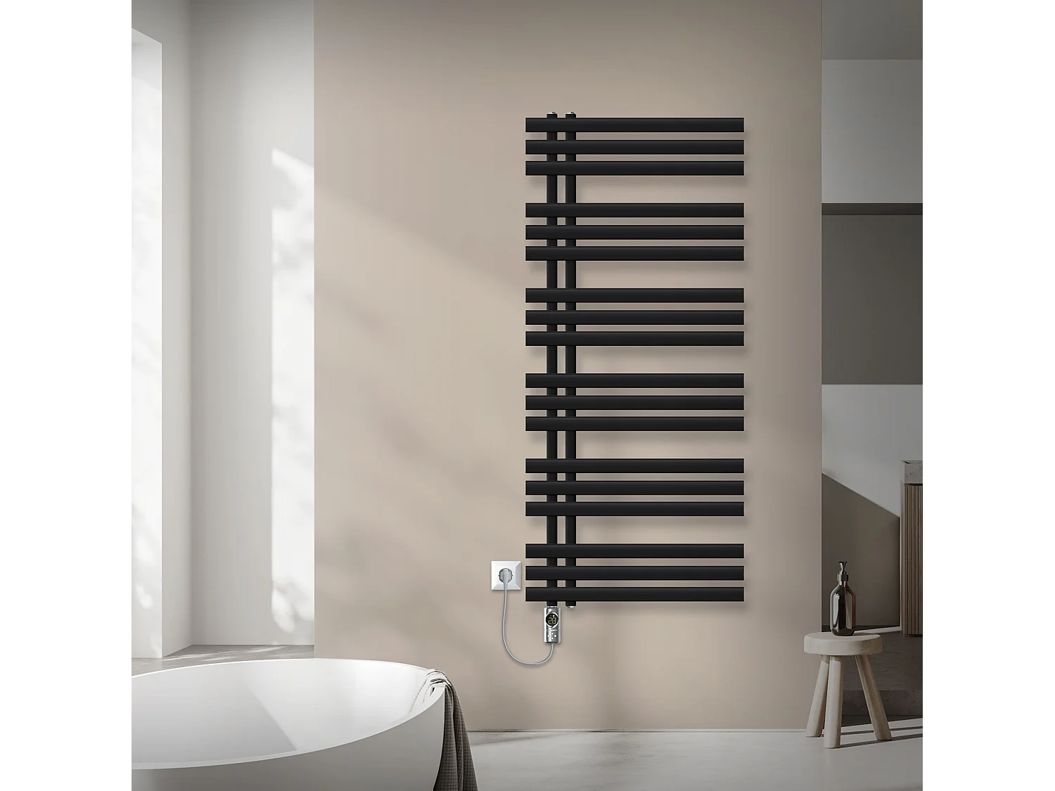 Radiateur de salle de bain acier noir mat 60x140 cm avec élément chauffant 900W