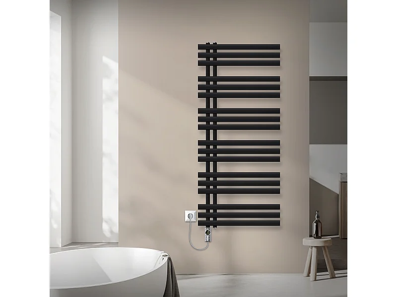 Radiador toallero eléctrico negro mate 600 x 1400mm con elemento calefactor 900W