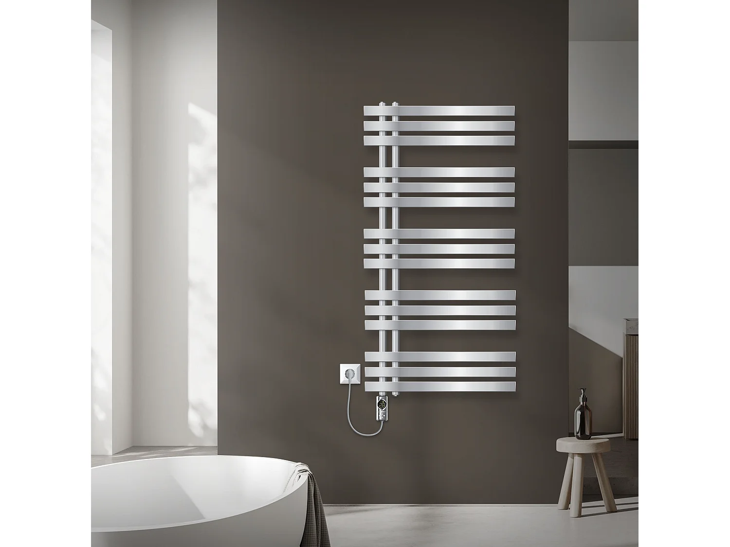 Radiateur de salle de bain acier chrome 60x120 cm avec élément chauffant 1200W