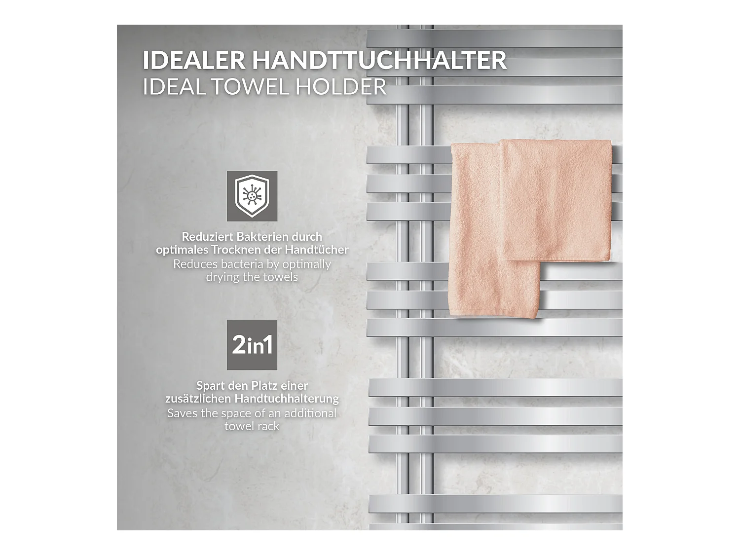 Radiateur de salle de bain acier chrome 60x120 cm avec élément chauffant 1200W