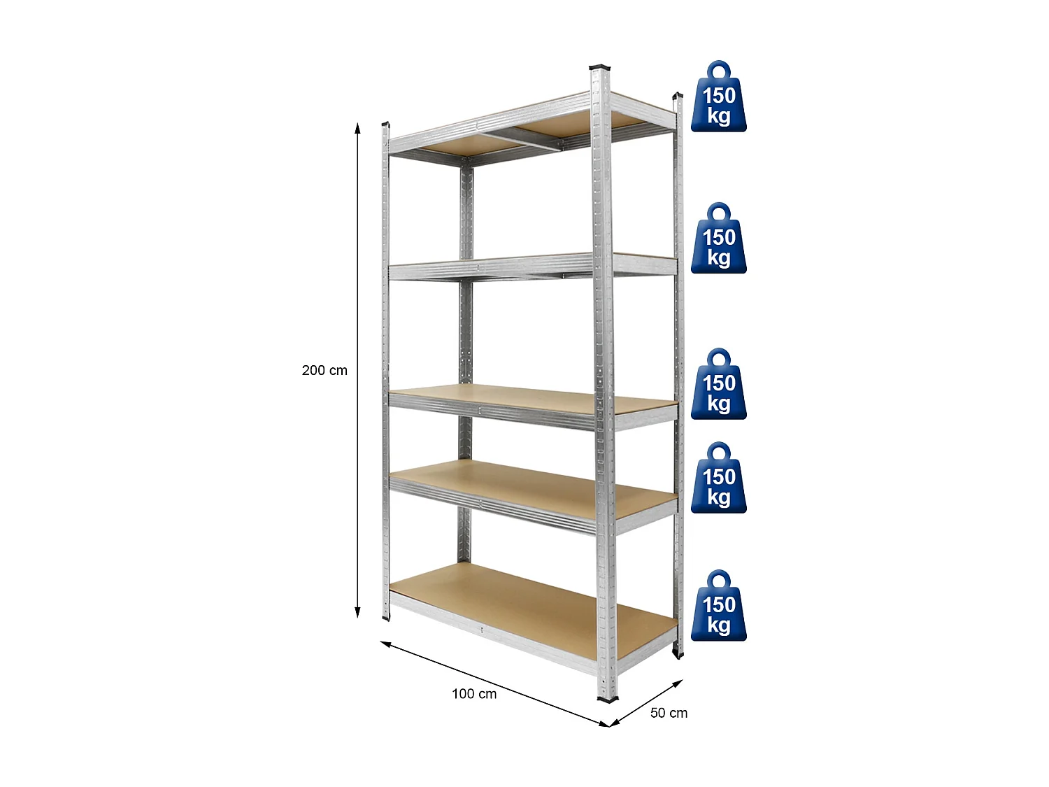Étagère de rangement charge lourde rayonnage stockage 5 étages en MDF 750 kg