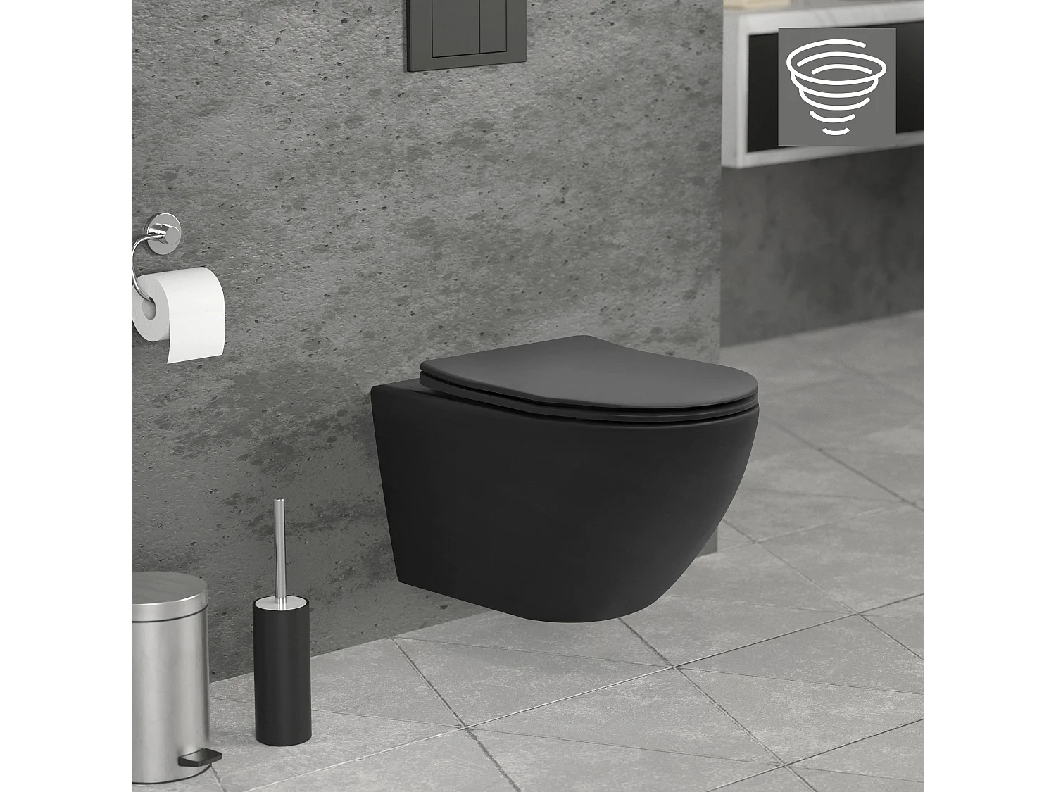 WC sospeso senza bordo in ceramica nero sedile softclose duroplast toilette
