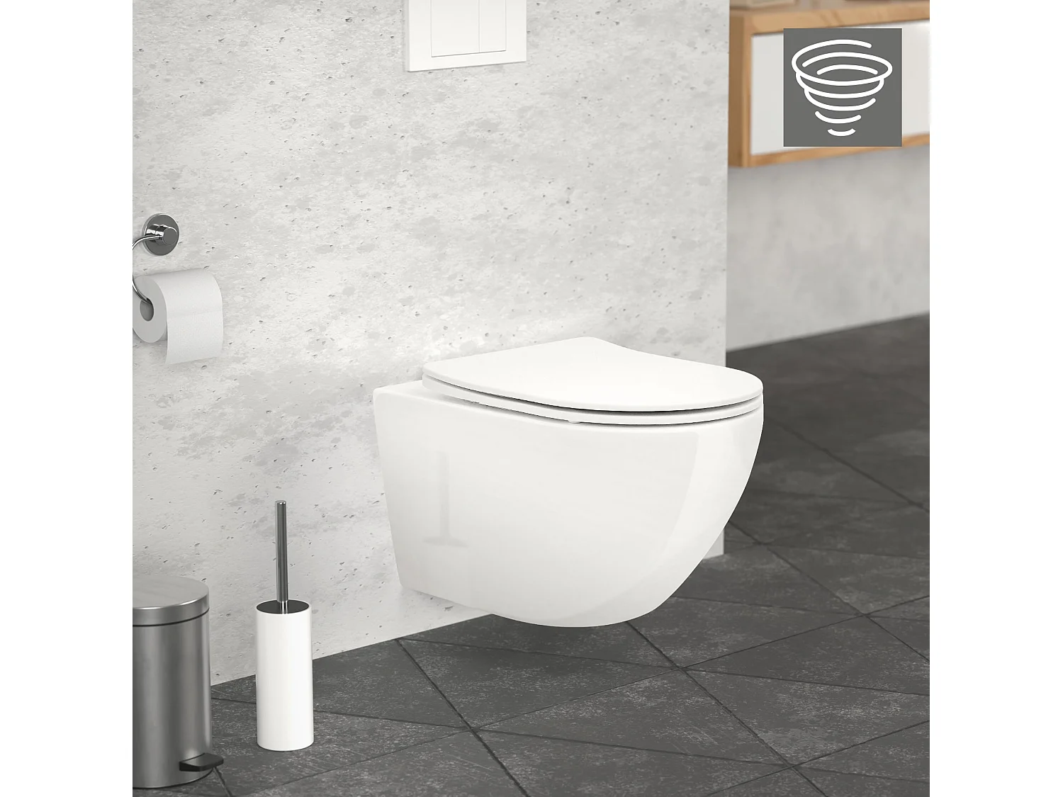 WC Cerámico suspendido con bidé sin reborde blanco largo con sistema softclose