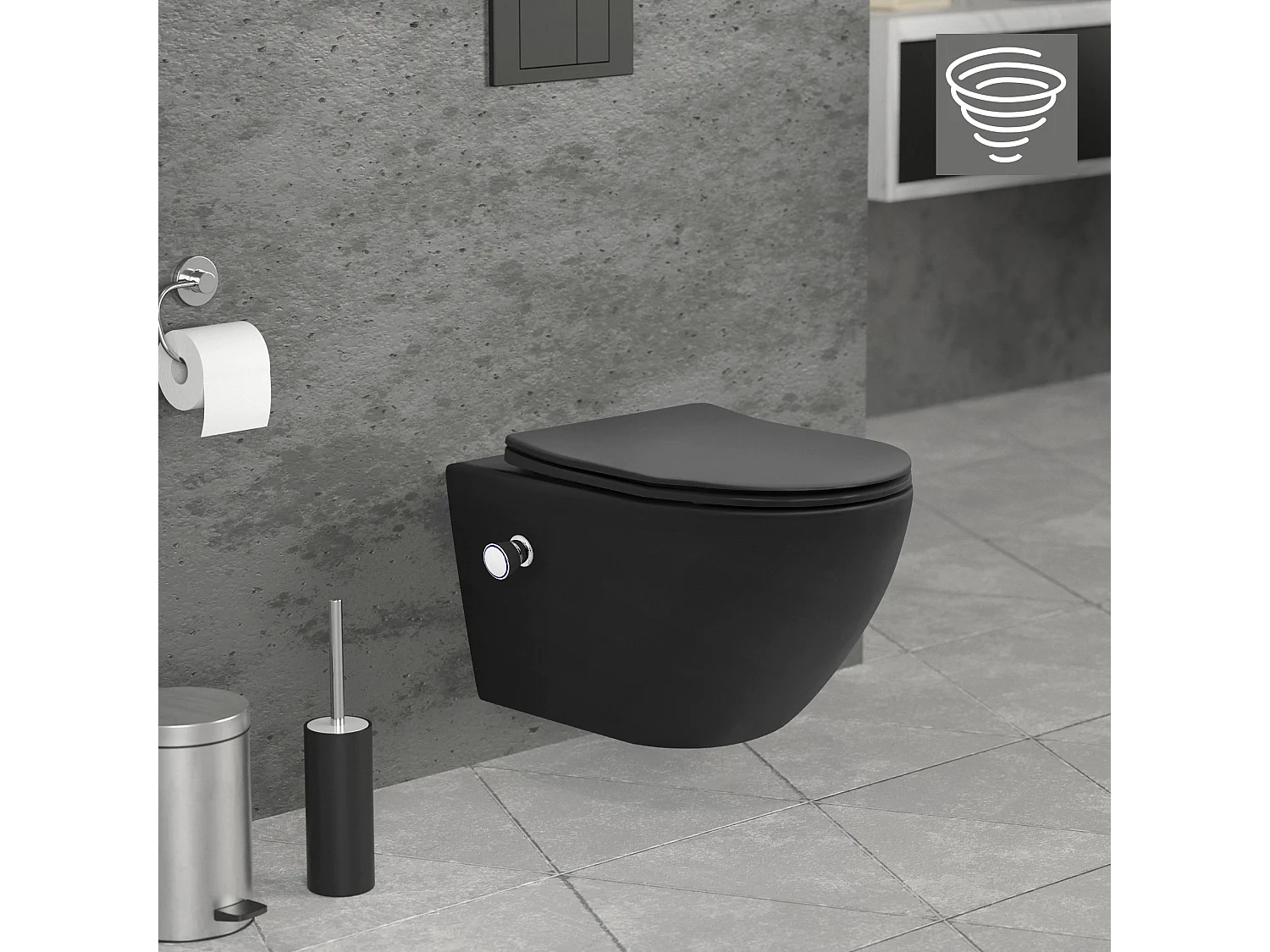 WC cerámico suspendido negro con función bidé y tornado largo 53,5 cm softclose
