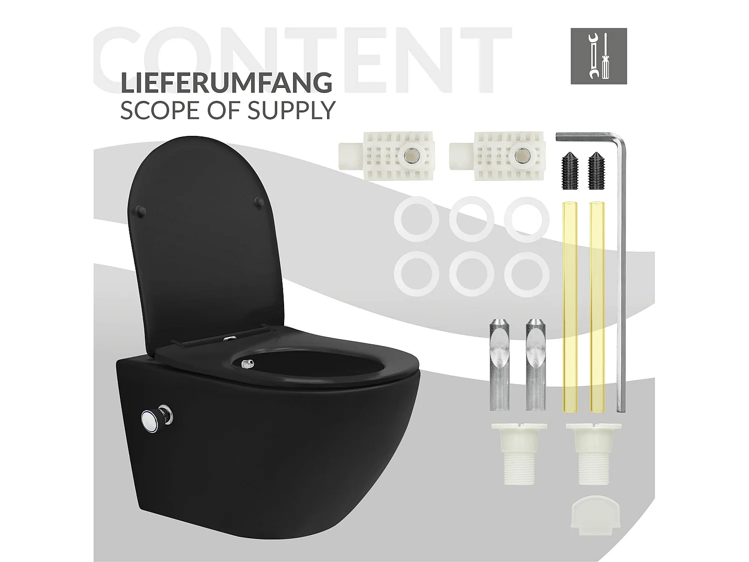 WC suspendu longue chasse d'eau tornado fonction bidet noir mat siège Softclose