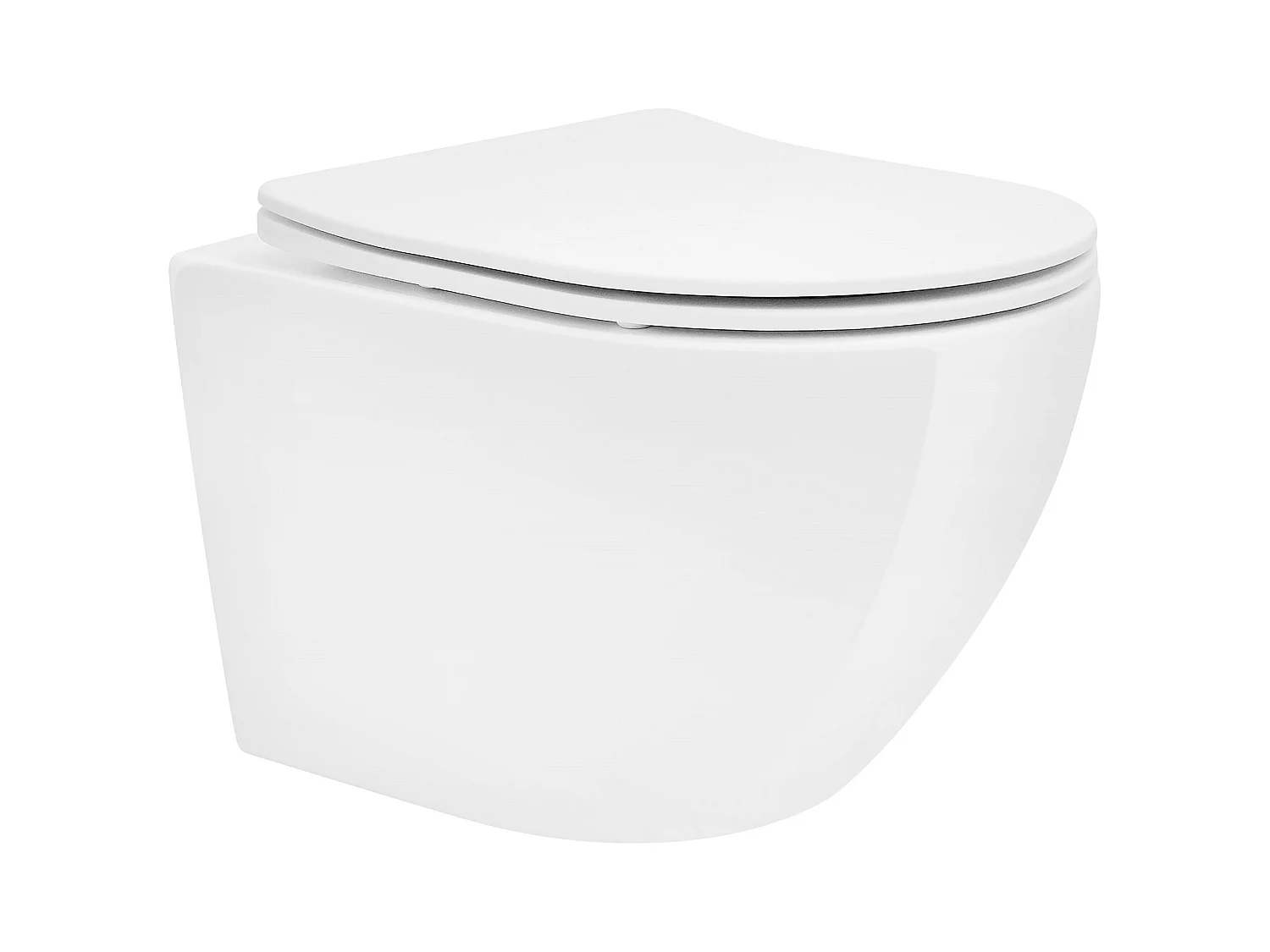Toilette suspendu sans rebord blanc avec siège WC Soft Close pour salle de bain
